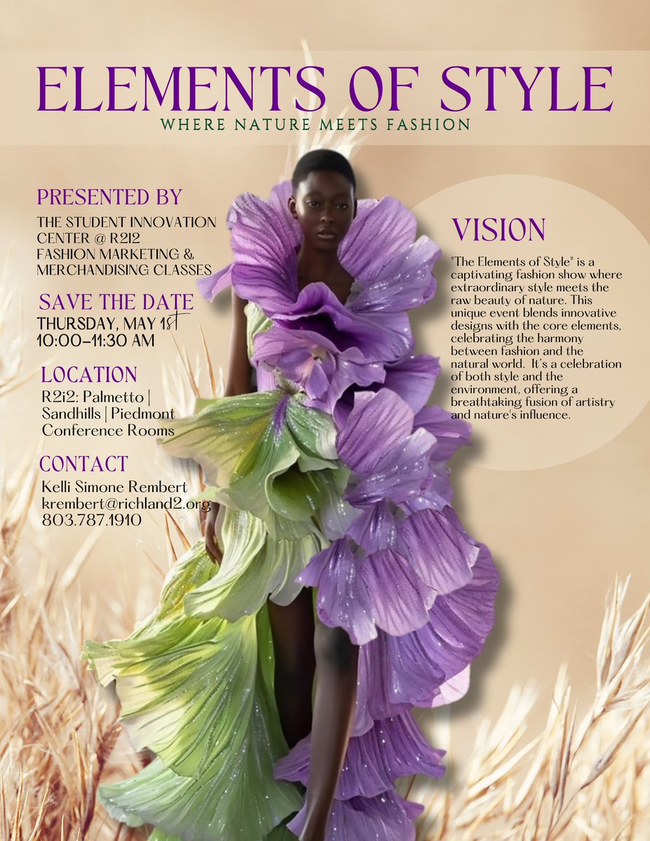 Two days away from the Fashion Show!!  Come out and support the students hard work over the semester!! We hope to see you on Thursday, May 1st.  Show starts at 10:00 am in the Conference Center. <a href="/RichlandTwo/">Richland School District Two</a> <a href="/RNECavaliers/">Richland Northeast HS</a> <a href="/rvhs/">Ridge View High School: A Med Pro Magnet</a> <a href="/BlythewoodHigh/">Blythewood High</a> <a href="/WHS_Redhawks/">Westwood HS (SC)</a> <a href="/SV_Vikings/">Spring Valley</a>