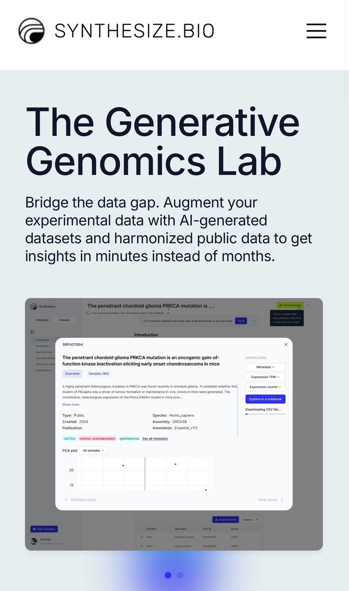 Anatoly Buchin 💻🧠 (@neurojoy) on Twitter photo I am very excited to share some of the work we’ve been building at <a href="/synthesize_bio/">Synthesize Bio</a>
We’ve harmonized and released one of the largest collections of public human bulk RNA-seq data — over 500,000 samples.
product.synthesize.bio
#Genomics #RNAseq #AI
E I am very excited to share some of the work we’ve been building at <a href="/synthesize_bio/">Synthesize Bio</a>
We’ve harmonized and released one of the largest collections of public human bulk RNA-seq data — over 500,000 samples.
product.synthesize.bio
#Genomics #RNAseq #AI
E