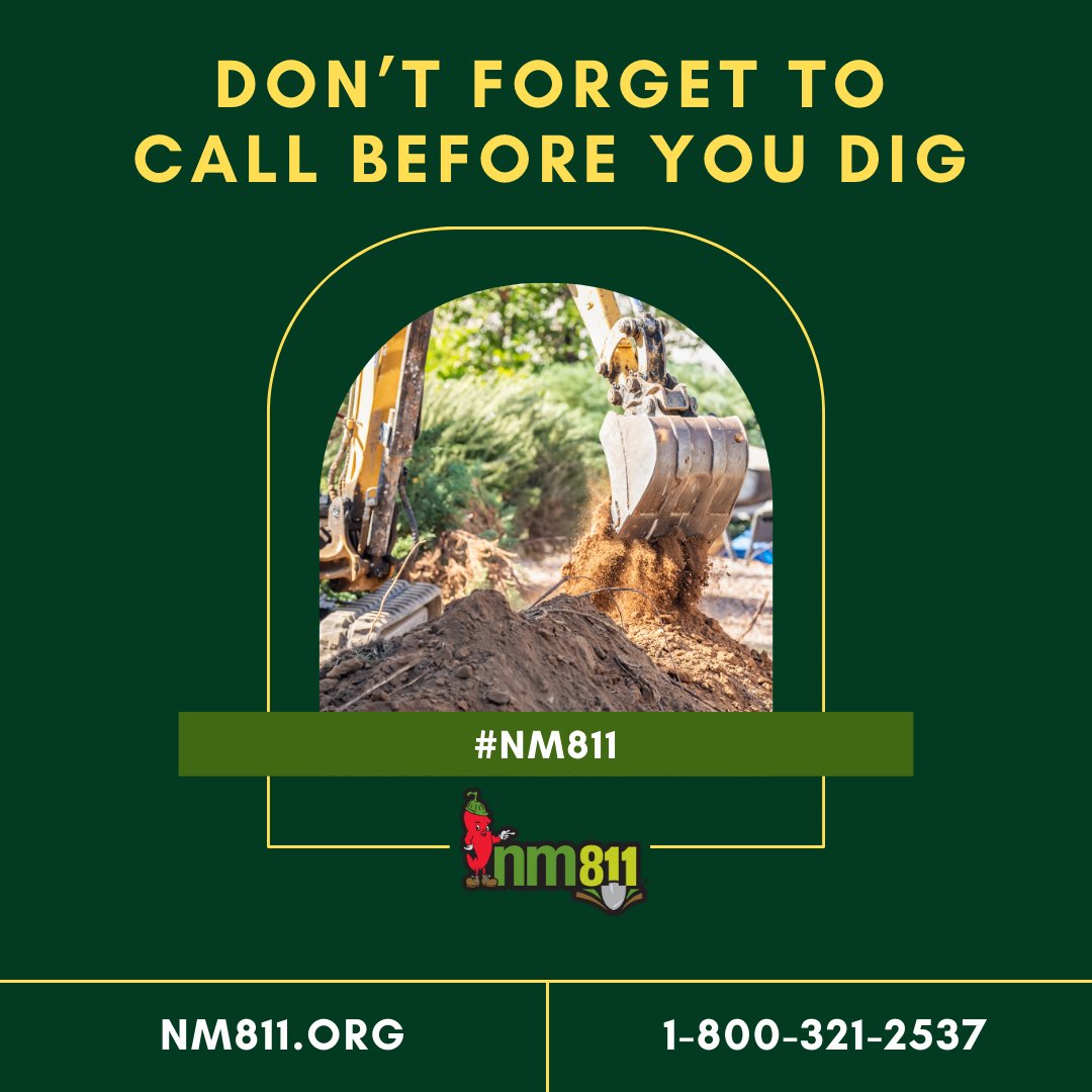Are you planning a digging project? Do it safely! Start by marking your digging area then call NM 811. Utility workers will swing by and mark any underground lines to avoid. Dig carefully and help protect yourself and your home. ow.ly/xBo350Vyp7q