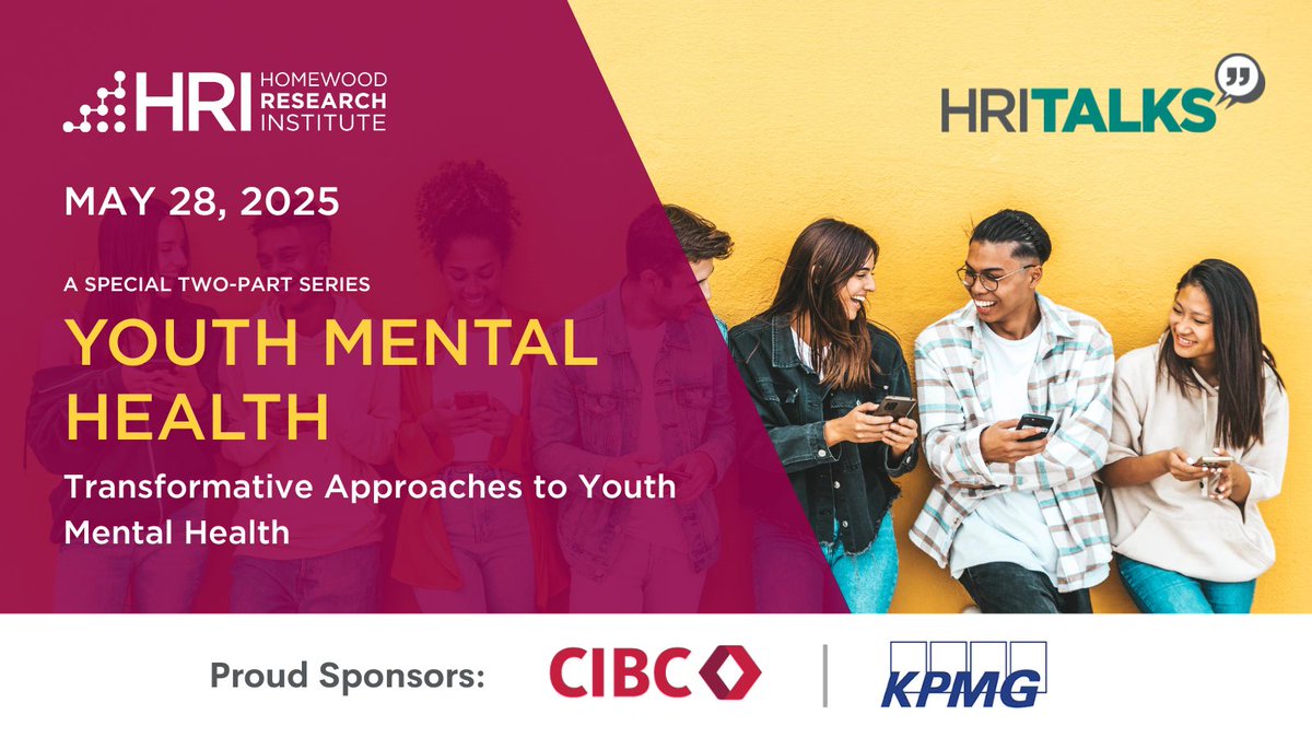 Join us for our upcoming HRI Talk on May 28  at 7:00-8:00 ET! In this second part of our discussion on youth mental health, we will explore two innovative approaches shaping better outcomes for young people in Canada. Register today:  ca01web.zoom.us/webinar/regist…