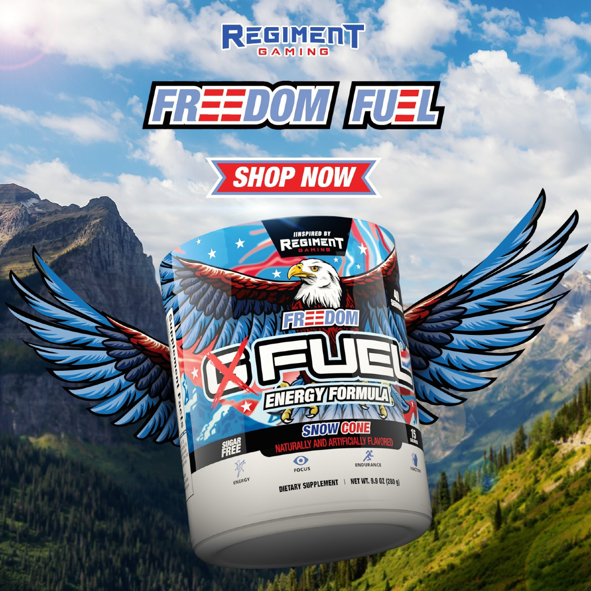 FREEDOM FUEL by <a href="/GFuelEnergy/">G FUEL®</a>! 🇺🇸

The force of a bald eagle screech while being blessed by the founding fathers! 💪

#TheREGIMENT | #GFUEL