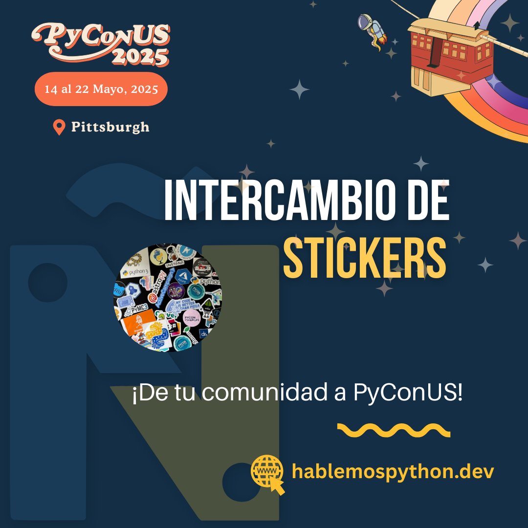 hablemospython's tweet image. 📢¡Hola comunidad! ¿Vas a #PyConUS?🐍
💻Trae stickers de tu comunidad para compartir en el booth de #PythonEnEspañol.
🍬 Además, repetimos el intercambio de dulces típicos 🎊 ¡Una forma divertida de celebrar nuestra cultura y conocernos más!
🙌 ¡Te esperamos!
#PythonEnEspañol