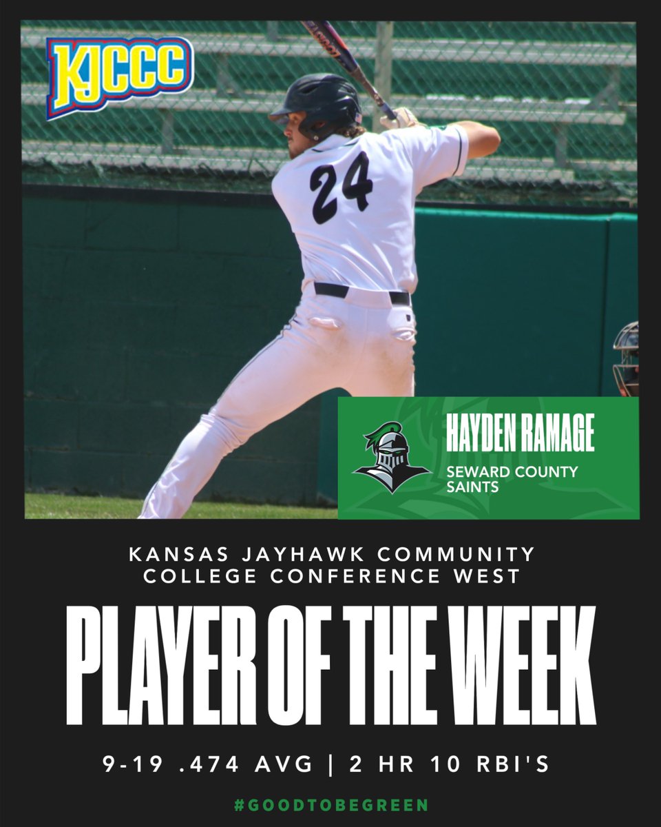 Congratulations to Hayden Ramage as he earns his second Player of the Week Honors this season with his batting performance vs. Pratt! #GoodToBeGreen