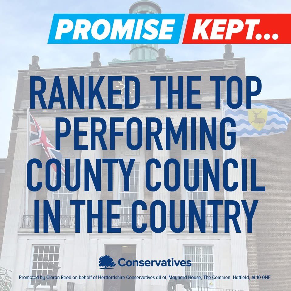 🔵🔝 With the Conservatives running Hertfordshire County Council, it is ranked as the top performing County Council in the country!

🗳️ Yet another reason to #VoteConservative this Thursday