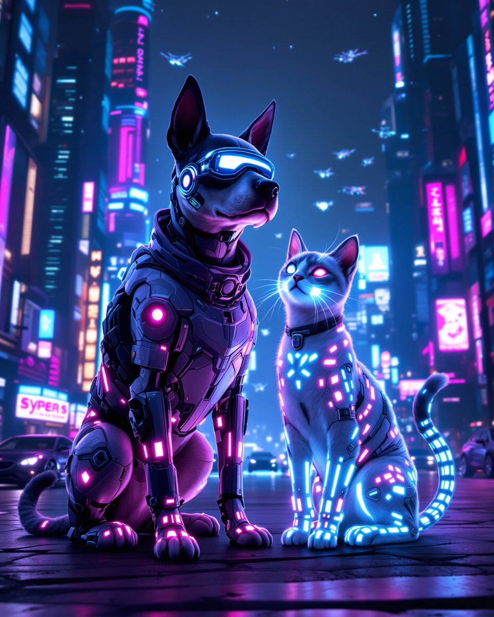 MagicShot_ai's tweet image. Cyberpunk pets have entered the future 🐶🐱💥
Meet this high-tech duo straight out of a neon-lit dream. Would you adopt a cyberpunk dog or cat?

✨ Generated with MagicShot.ai – where imagination meets AI.

#CyberpunkPets #AIArt #MagicShotAI #FuturisticVibes…