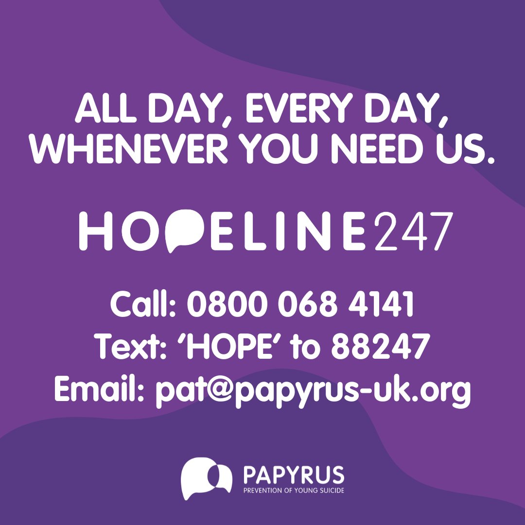 If you're struggling with suicidal thoughts or worried about someone who is, our HOPELINE247 advisers are here day and night to provide support and guidance.

You don't have to face this alone, we are here for you. 💜