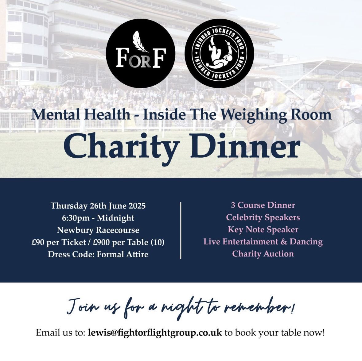 Lewis Sharp (@lewispolitics2) on Twitter photo Excited to be putting on this fantastic event <a href="/NewburyRacing/">Newbury Racecourse</a> for <a href="/IJF_official/">Injured Jockeys Fund</a> & Fight or Flight CIC.
We have a talented panel consisting of <a href="/brendanp1995/">Brendan Powell Jr</a>, <a href="/waynehutch81/">Wayne Hutchinson</a>, Thomasina Eyston & David Bass to discuss mental health issues amongst jockeys, chaired by <a href="/FrankieFoster3_/">Frankie Foster</a> Excited to be putting on this fantastic event <a href="/NewburyRacing/">Newbury Racecourse</a> for <a href="/IJF_official/">Injured Jockeys Fund</a> & Fight or Flight CIC.
We have a talented panel consisting of <a href="/brendanp1995/">Brendan Powell Jr</a>, <a href="/waynehutch81/">Wayne Hutchinson</a>, Thomasina Eyston & David Bass to discuss mental health issues amongst jockeys, chaired by <a href="/FrankieFoster3_/">Frankie Foster</a>