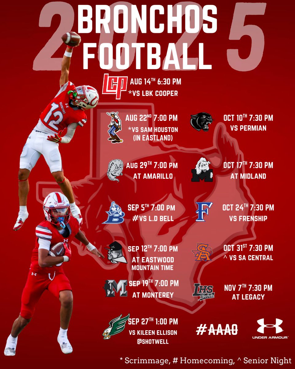 OHS Football (@ohsbronchofb) on Twitter photo 🚨 Schedule Release 🚨
Mark your calendars, season is right around the corner‼️ 🔴⚪️
#WestRise #AAAO
<a href="/ECISDAthletics/">EctorCountyISDAthletics</a> <a href="/BigRedBronchos/">Odessa High School</a> <a href="/Matt_Stepp817/">Matt Stepp</a> 🚨 Schedule Release 🚨
Mark your calendars, season is right around the corner‼️ 🔴⚪️
#WestRise #AAAO
<a href="/ECISDAthletics/">EctorCountyISDAthletics</a> <a href="/BigRedBronchos/">Odessa High School</a> <a href="/Matt_Stepp817/">Matt Stepp</a>