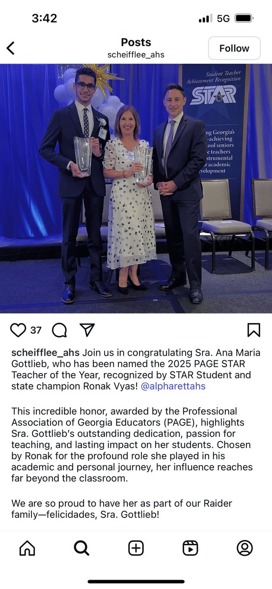 Dr. Crumbley (@fultonzone7) on Twitter photo It was an honor attending the Page Star Student/Teacher reception where our very own Alpharetta HS senior Ronak Gautam Vyas and his Star Teacher Ana Maria Gottlieb won the overall TOP award for the state of Georgia!! <a href="/FultonCoSchools/">FultonCountySchools</a> <a href="/RaiderSport/">Alpharetta Raiders</a> <a href="/Scheifflee_AHS/">Michael Scheifflee</a> 💯⭐️ #excellence It was an honor attending the Page Star Student/Teacher reception where our very own Alpharetta HS senior Ronak Gautam Vyas and his Star Teacher Ana Maria Gottlieb won the overall TOP award for the state of Georgia!! <a href="/FultonCoSchools/">FultonCountySchools</a> <a href="/RaiderSport/">Alpharetta Raiders</a> <a href="/Scheifflee_AHS/">Michael Scheifflee</a> 💯⭐️ #excellence
