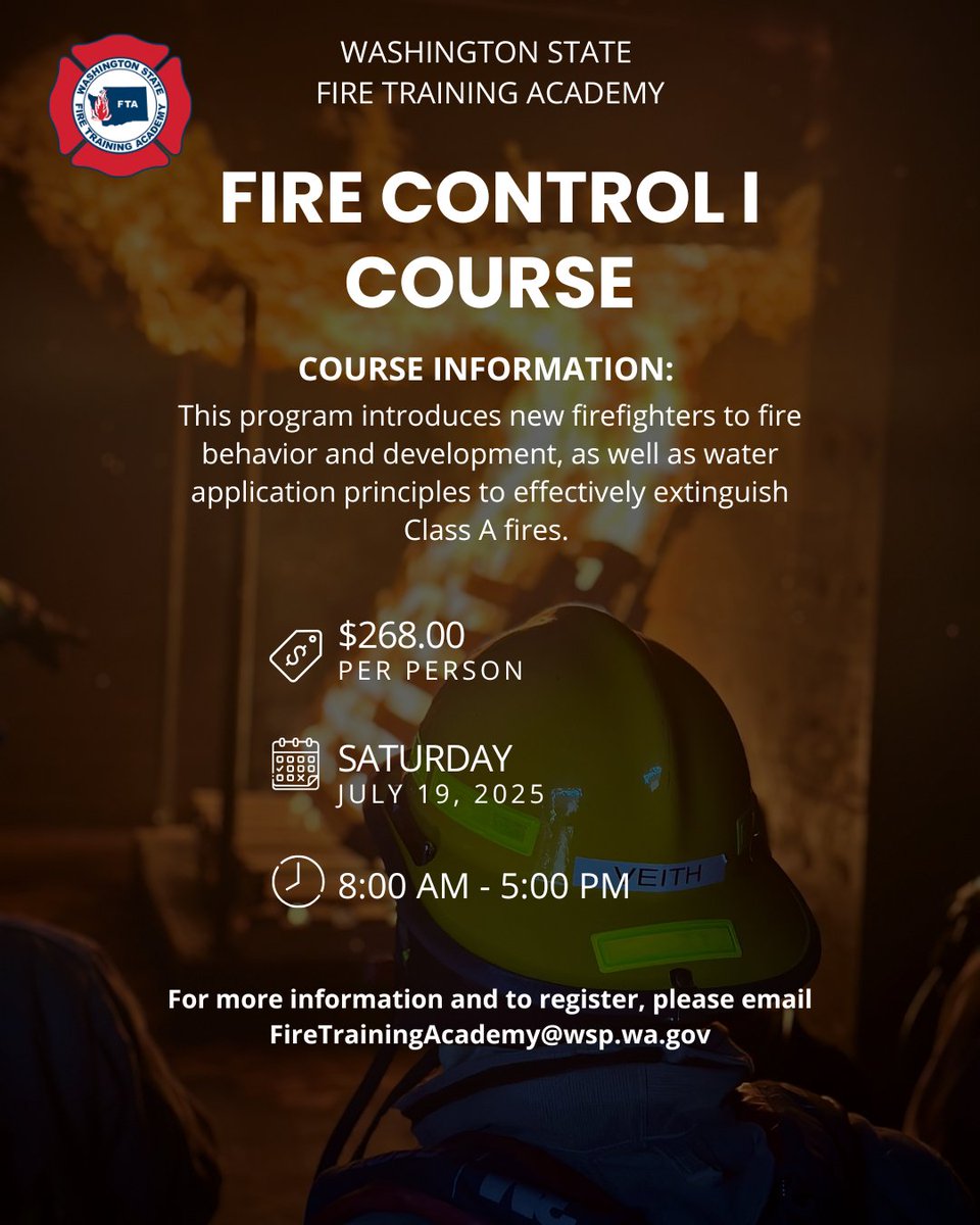 Join the #WAFTA for a Fire Control I/Burn to Learn course on Saturday, July 19, 2025! 
#Firefighters #Firefighter #WAFirefighters #WAFirefighter
