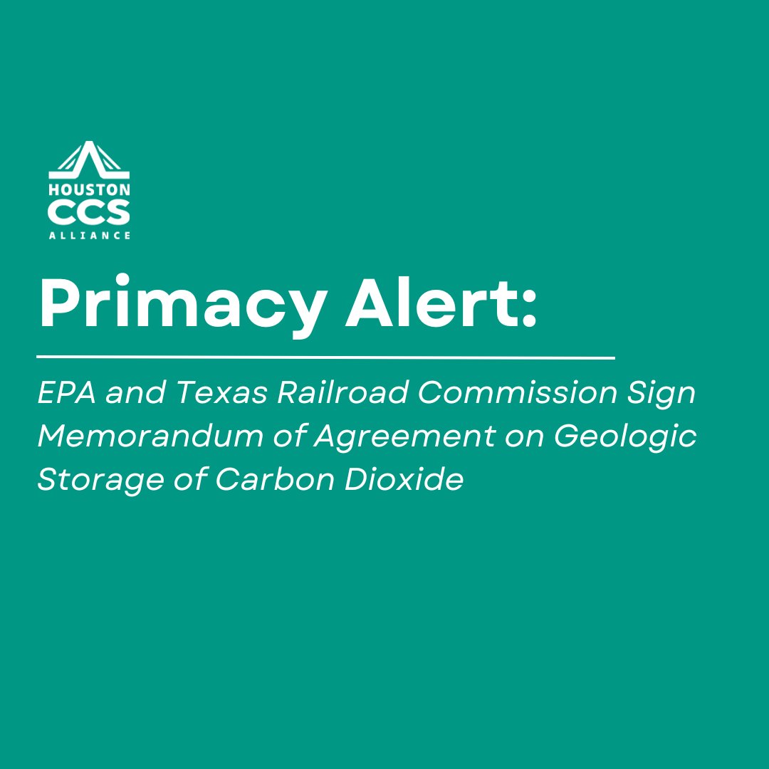Primacy Alert: The EPA and the Texas Railroad Commission have signed a memorandum of agreement (MOA) outlining the state's plans for CCS development, a crucial step toward approving Texas' application for Class VI primacy. Read more: epa.gov/newsreleases/e…
