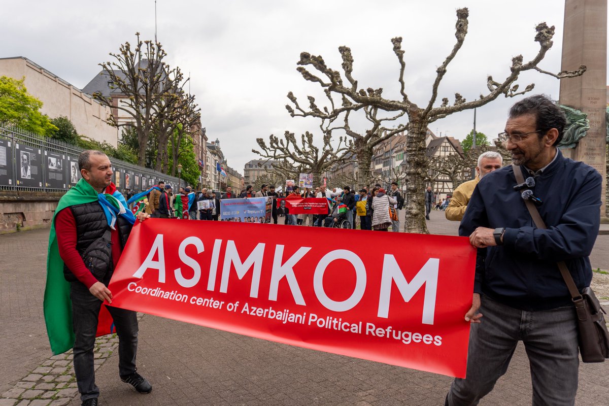 emilbagh's tweet photo. Dozens of #Azerbaijani exiles marched in Strasbourg over the weekend, calling for the release of political prisoners — including opposition figure #TofigYagublu, who has been on hunger strike for nearly a month. The march concluded in front of the @coe headquarters. https://t.co/kjnI19Qrpt