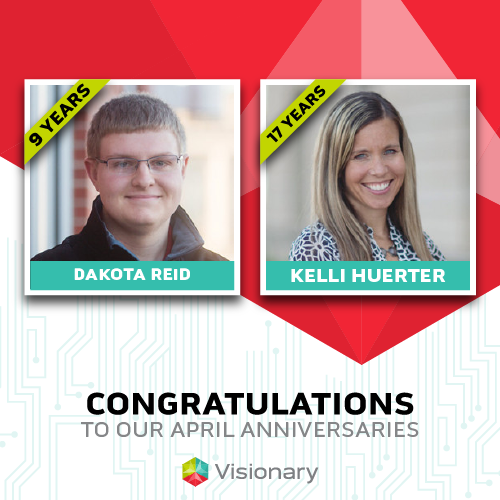🎉 Shoutout to our April Visionary workiversary legends!

👨‍💻 Dakota Reid – 9 years of calm, clever PHP magic.
🗂️ Kelli Herter – 17 years of project wizardry and pure willpower.
Grateful for all you do! 🙌 #WorkAnniversary #VisionaryVeterans