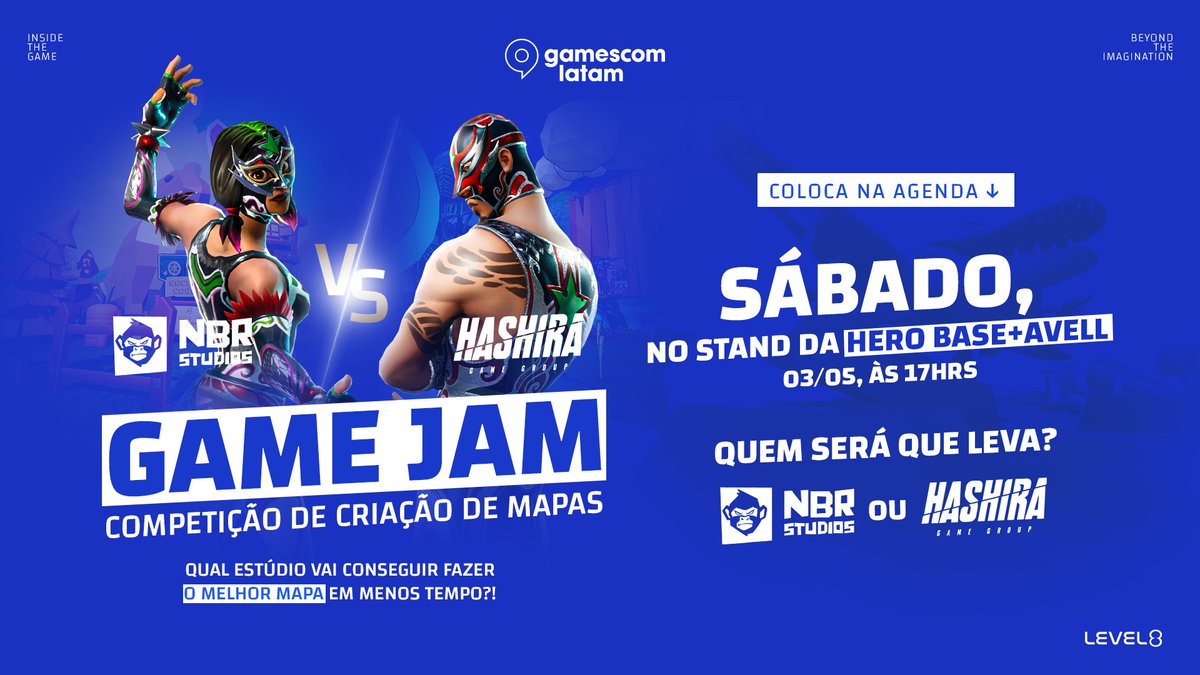 Já imaginou ver um mapa sendo criado AO VIVO, do zero, bem diante dos seus olhos? 👀

É isso que vai rolar na Game Jam da Level8, durante a <a href="/gamescomlatam/">gamescomlatam</a>!

<a href="/nbr_studioss/">NBR Studios</a> e <a href="/HashiraGG/">Hashira Game Studio</a> vão se enfrentar para ver qual estúdio vai fazer o melhor mapa em menos tempo! E se você estiver