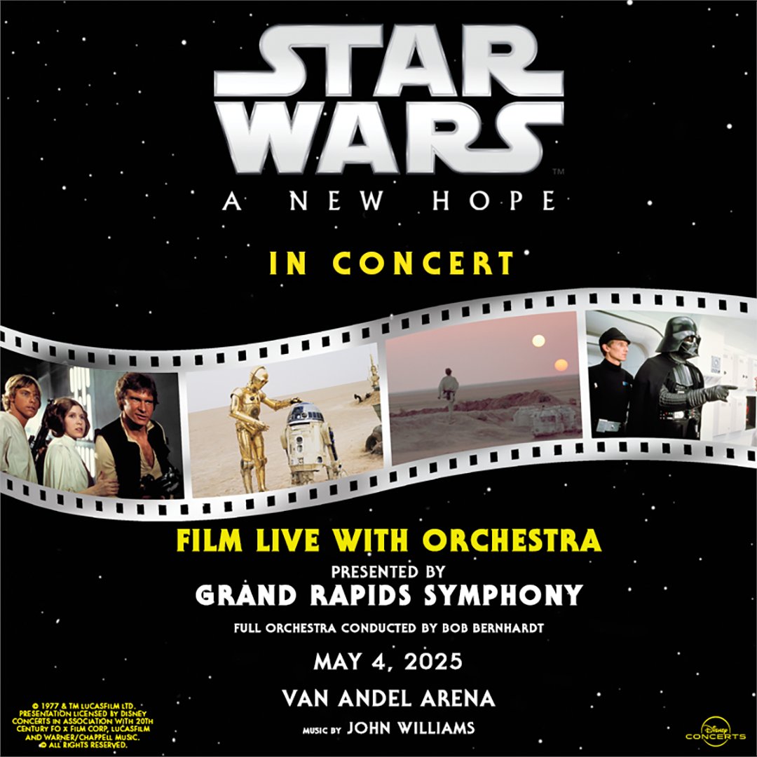 Contest time! Win two tickets to the "Star Wars: Episode IV--A New Hope" concert at the Van Andel Arena this Sunday.
All you have to do to enter is respond to this thread with one word that best describes Star Wars. Just one word, multiple word entries will be disqualified. Put