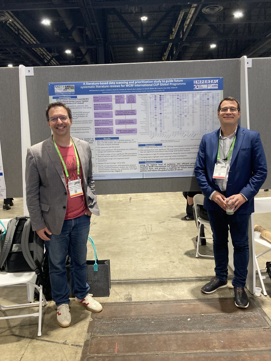 Kostas Tsilidis (@ktsilidis) on Twitter photo Had a great time #AACR2025! Very proud of my trainees presenting their work, Drs Manos Bouras and George Markozannes, on gene-environment interactions for colorectal cancer and the <a href="/wcrfint/">WCRF International</a> CUP Global programme Had a great time #AACR2025! Very proud of my trainees presenting their work, Drs Manos Bouras and George Markozannes, on gene-environment interactions for colorectal cancer and the <a href="/wcrfint/">WCRF International</a> CUP Global programme
