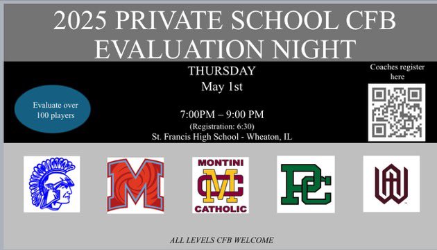 Marian Central Catholic HS Football (@mariancentralfb) on Twitter photo Calling all College Coaches! Come check out some of our 2026, 2027, and 2028 athletes this Thursday at <a href="/SFHSFBWheaton/">St. Francis HS Spartan Footballš</a>! Lots of great talent from all 5 schoolsādonāt miss out! š„ Calling all College Coaches! Come check out some of our 2026, 2027, and 2028 athletes this Thursday at <a href="/SFHSFBWheaton/">St. Francis HS Spartan Footballš</a>! Lots of great talent from all 5 schoolsādonāt miss out! š„