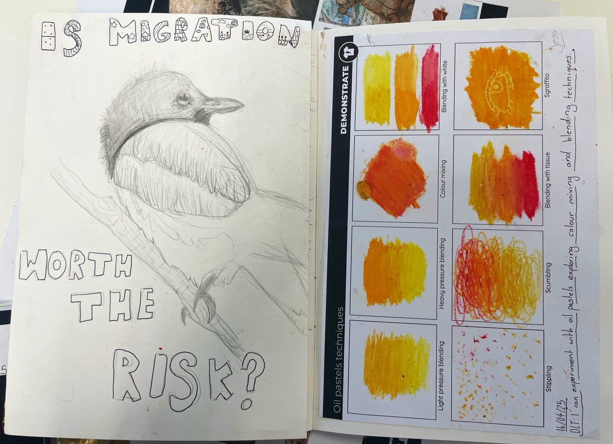 Y8 exploring and experimenting with oil pastels today. We’ll be applying these skills to record our own childhood soft toys as we begin our journey In response to the guiding question “Is Migration worth the risk ?”