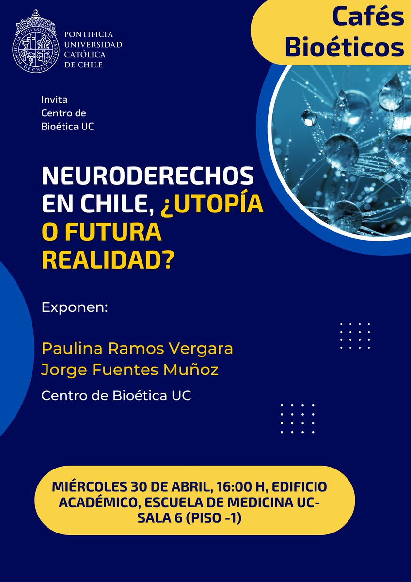 Cbioeticauc's tweet photo. ¡Los y las invitamos a nuestros Cafés Bioéticos hoy miércoles 30 de abril a las 16:00 h! 🙌

📌Sala 6 (piso -1), Edificio Académico-Escuela de Medicina.

@FacMedicinaUC
@FilosofiaUC
@DoctoradosUC https://t.co/Z07G3AgJ9X