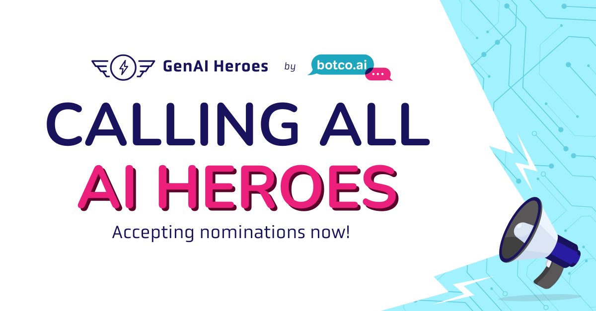 botcoai's tweet image. 🌟 Nominate Your AI Hero! 🌟
Do you know someone in your workplace who’s driving innovation with AI? 
Nominate them as Botco.ai’s next GenAI Hero and let their impact shine. 🌟 Nominate them here! bit.ly/4jVqX4n 
#GenAIHero #AIInnovation