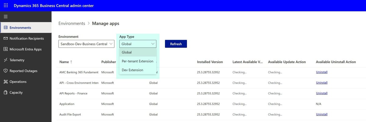 📢 Business Central Tip for Business Central Admins

Now you can manage Per-Tenant Extensions (PTE) directly from the Business Central Admin Centre and its API, just like AppSource apps!​

#MSDyn365BC #BusinessCentral #TipsWithTC #Microsoft #ERP #MVP