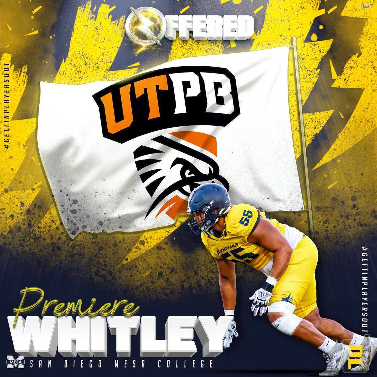 OLYMPIANS (@sdmesafootball) on Twitter photo Congratulations to Olympian DL <a href="/PremiereWhitley/">Premiere Whitley</a> on his OFFICIAL offer from <a href="/UTPBFootball/">UTPB Football</a>
#GettinPlayersOut
<a href="/BallCoachGW/">Gary Watkins Jr</a> <a href="/PrezHands/">Ashanti Hands, Ed.D.</a> <a href="/HelixFootball/">Helix Football</a> <a href="/CoachMarques_D3/">Coach Marques</a> <a href="/EC_Preps_SD/">EC Preps</a> <a href="/Daygofootball/">San Diego Football</a> <a href="/sdfootball/">Ray from SDFN</a> Congratulations to Olympian DL <a href="/PremiereWhitley/">Premiere Whitley</a> on his OFFICIAL offer from <a href="/UTPBFootball/">UTPB Football</a>
#GettinPlayersOut
<a href="/BallCoachGW/">Gary Watkins Jr</a> <a href="/PrezHands/">Ashanti Hands, Ed.D.</a> <a href="/HelixFootball/">Helix Football</a> <a href="/CoachMarques_D3/">Coach Marques</a> <a href="/EC_Preps_SD/">EC Preps</a> <a href="/Daygofootball/">San Diego Football</a> <a href="/sdfootball/">Ray from SDFN</a>