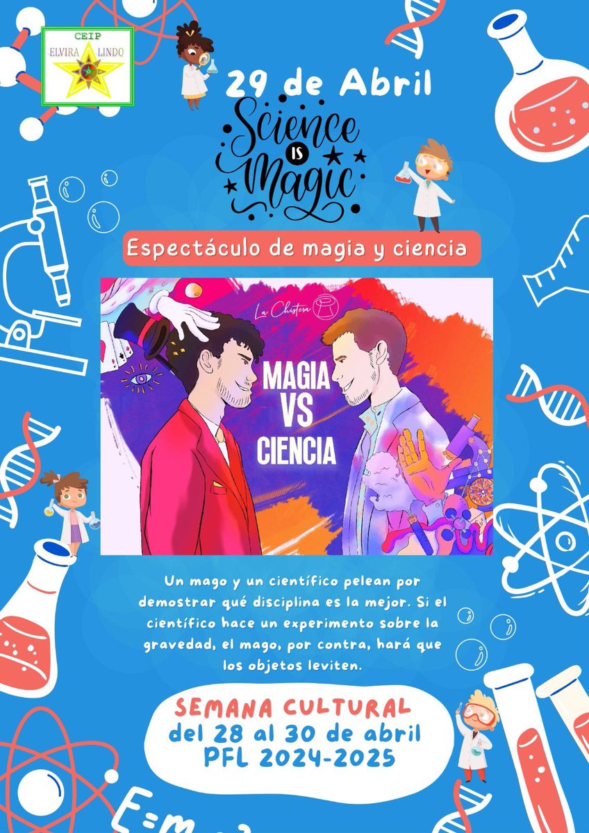 CEIPELVIRA's tweet photo. SEMANA CULTURAL 2025 “CEIP Elvira Lindo” 28, 29 y 30 de abril. #megustamicole #yosoydelelvira https://t.co/pPEL00AOSC