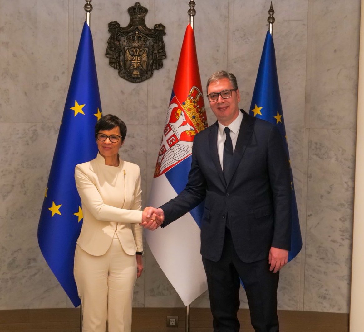 Marta Kos (@martakoseu) on Twitter photo Timely meeting with <a href="/predsednikrs/">Александар Вучић</a>.
Momentum for #EUEnlargement is real, and we want Serbia to seize this once in a generation opportunity to help complete our Union.
For this, concrete steps on democratic principles and reforms are imperative. The time to deliver is now. Timely meeting with <a href="/predsednikrs/">Александар Вучић</a>.
Momentum for #EUEnlargement is real, and we want Serbia to seize this once in a generation opportunity to help complete our Union.
For this, concrete steps on democratic principles and reforms are imperative. The time to deliver is now.