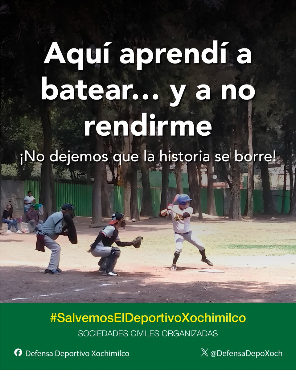 DefensaDepoXoch's tweet photo. Aquí aprendí a batear… y a no rendirme. ¡No dejemos que la historia se borre! #SalvemosElDeportivoXochimilco @ClaraBrugadaM @Claudiashein @GobiernoMX @GobCDMX @XochimilcoAl @CamachoCirce @SOBSECDMX @conadeoficial https://t.co/7ByjK0EwIn