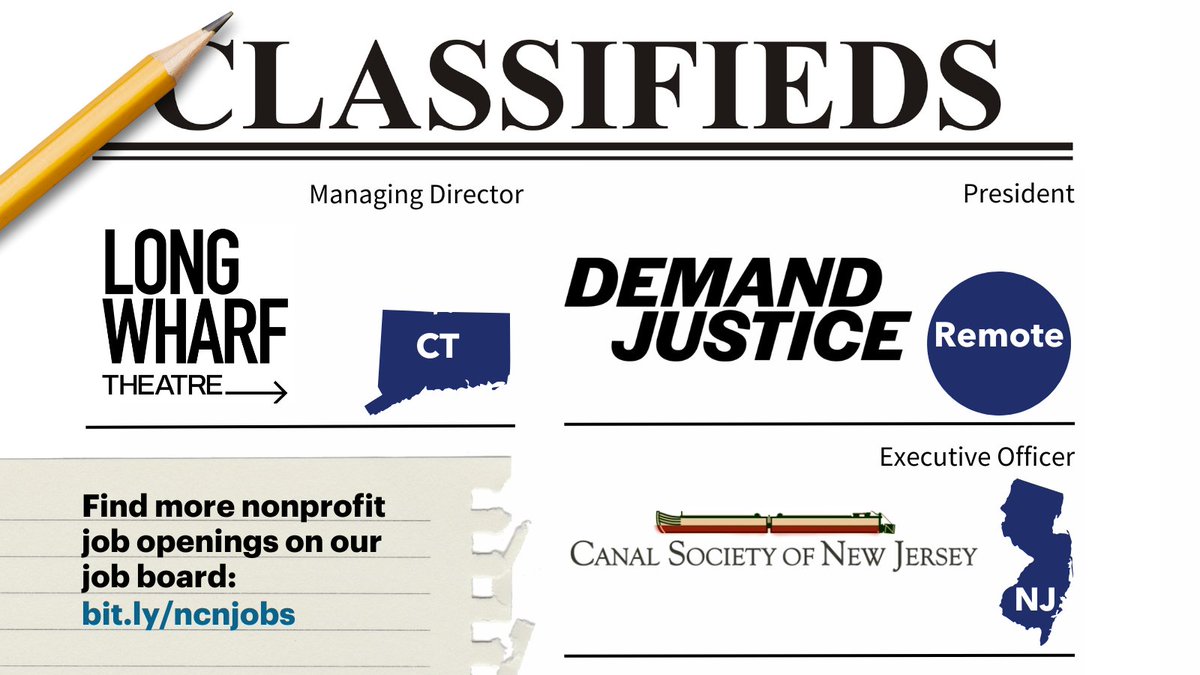 National Council of Nonprofits (@natlcouncilnps) on Twitter photo Weekly #NonprofitJobs:
🔹Managing Director <a href="/Long_Wharf/">Long Wharf Theatre</a> for $150k: bit.ly/42QoelU
🔹President <a href="/WeDemandJustice/">Demand Justice</a> for $275-350k: bit.ly/3EBwRsp
🔹Executive Director at the Canal Society of New Jersey for $100-110k: bit.ly/3GvHRrS
#Nonprofits Weekly #NonprofitJobs:
🔹Managing Director <a href="/Long_Wharf/">Long Wharf Theatre</a> for $150k: bit.ly/42QoelU
🔹President <a href="/WeDemandJustice/">Demand Justice</a> for $275-350k: bit.ly/3EBwRsp
🔹Executive Director at the Canal Society of New Jersey for $100-110k: bit.ly/3GvHRrS
#Nonprofits
