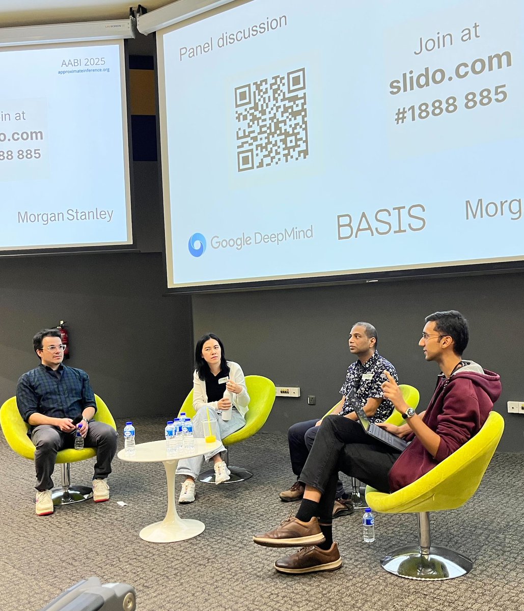 timrudner's tweet image. We concluded #AABI2025 with a panel discussion on
**The Role of Probabilistic Machine Learning in the Age of Foundation Models and Agentic AI**
Thanks to @EmtiyazKhan, @hlws_bot, and @jamesrequeima for participating!