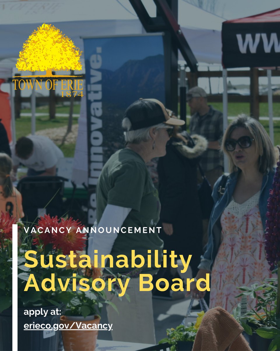 🌿 Want to help shape Erie’s sustainable future? The Sustainability Advisory Board has 1 open seat!

They help guide Town policy, promote awareness &amp; organize events like our recent Earth Day/Arbor Day celebration.

Apply here: erieco.gov/Vacancy