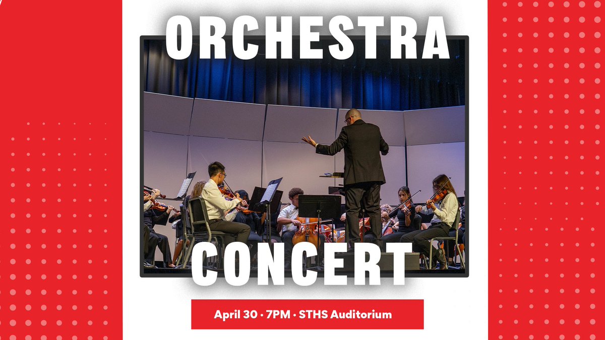 🎻  Concert Time! Join the STHS Orchestra tomorrow, Wednesday, April 30th for its annual Spring Concert beginning at 7:00pm in the STHS auditorium!