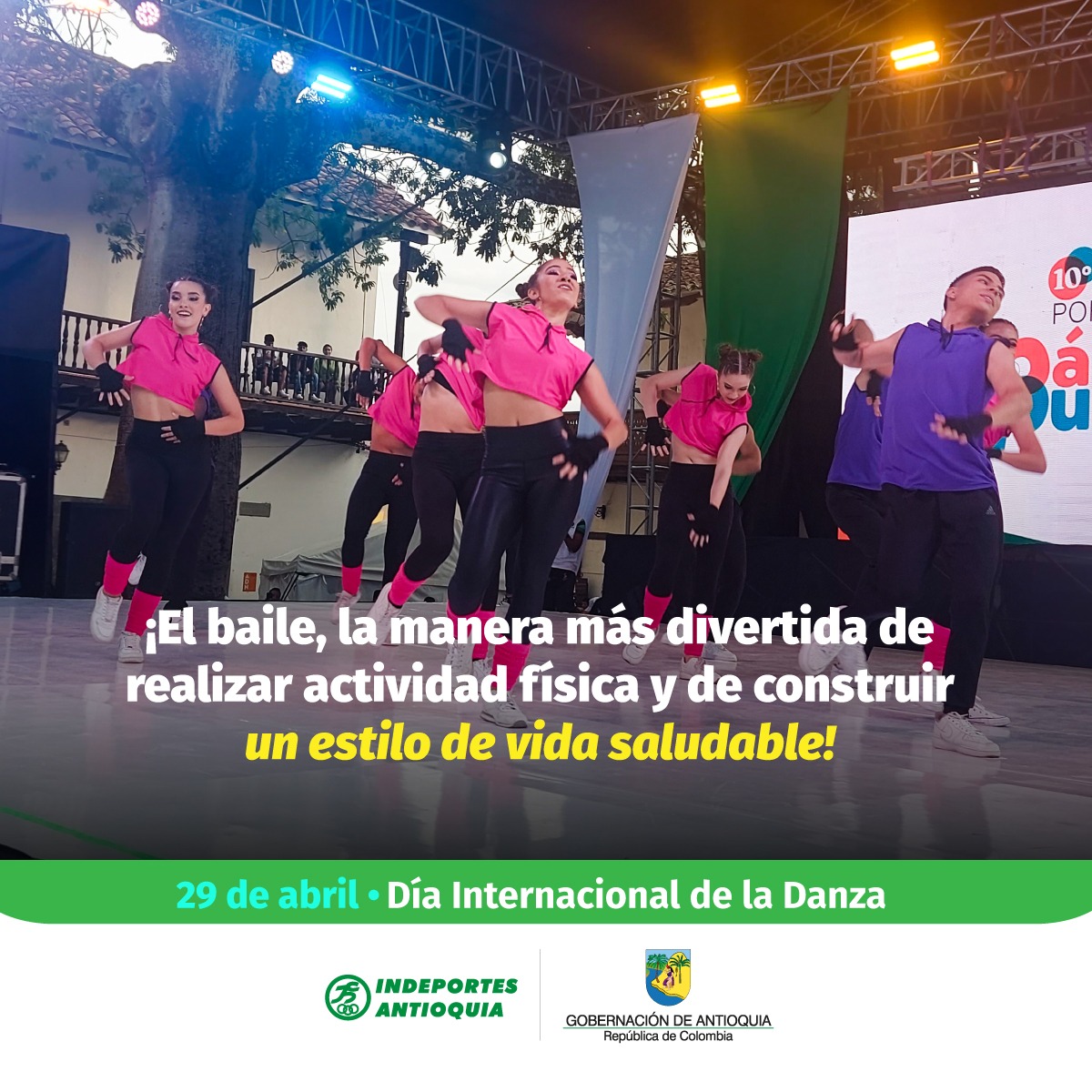 Movernos para cuidar nuestra salud… ¡pero muuuucho mejor, si le ponemos música! 🎶🎵La cadencia, el ritmo, los pasos, hacen parte del “cardio divertido” que significa danzar.👯‍♂️

¡Danza, baile, una actividad física que nos hace felices! 🤍💚