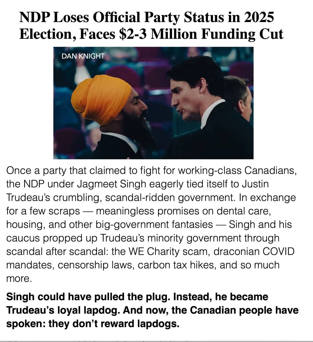 2021Ccmbc's tweet photo. Jagmeet Singh chose to play Trudeau's faithful sidekick, only to find Canadians don't tip for bad performances. Jack Layton is rolling in his grave.
#SelloutSingh #NonPartyStatus
#cdnpoli @Swiftie01  
#ELECTIONScanada #Carleton #CanadaStumbles https://t.co/hwgojQ4BN7