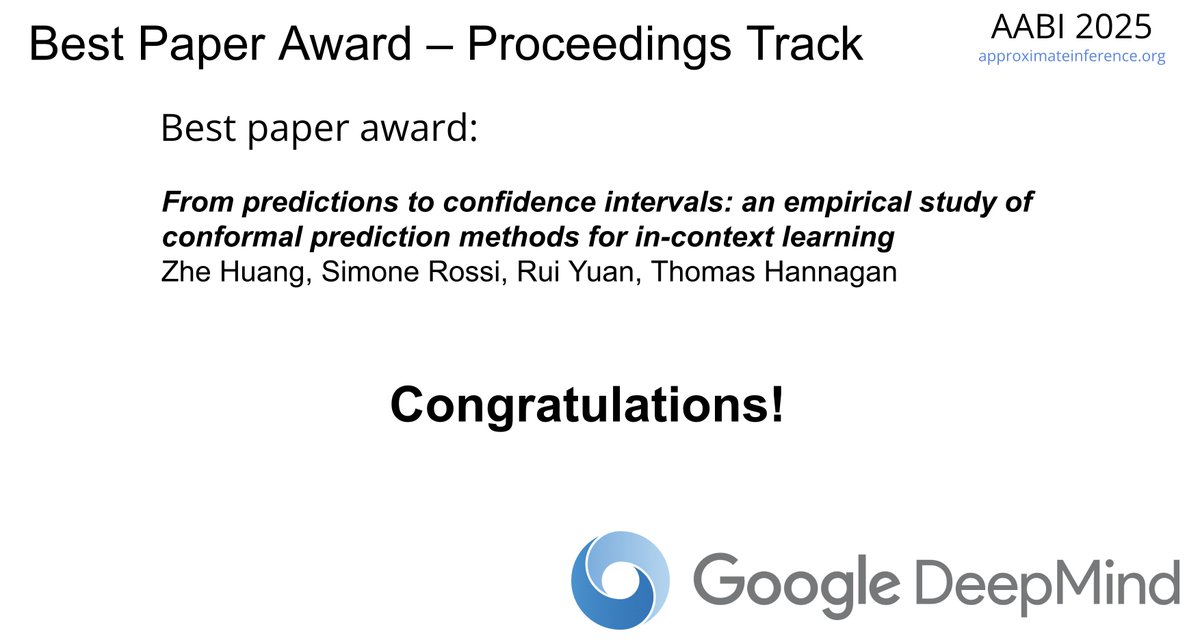 timrudner's tweet image. Congratulations to the #AABI2025 Proceedings Track Best Paper Award recipients!