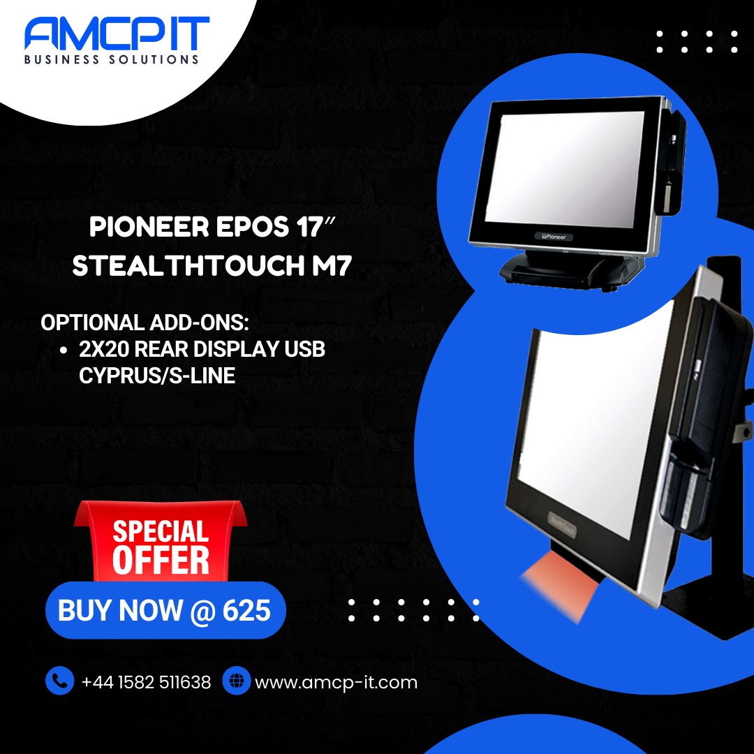 amcpitsolutions's tweet image. Imagine a single device that answers every operational need in your store, restaurant, or corporate lobby. The Pioneer StealthTouch M7 17″ Touchscreen Terminal is exactly that, a commercial-grade touchscreen terminal with a crystal-clear panel that resists spills.

#amcp #pioneer