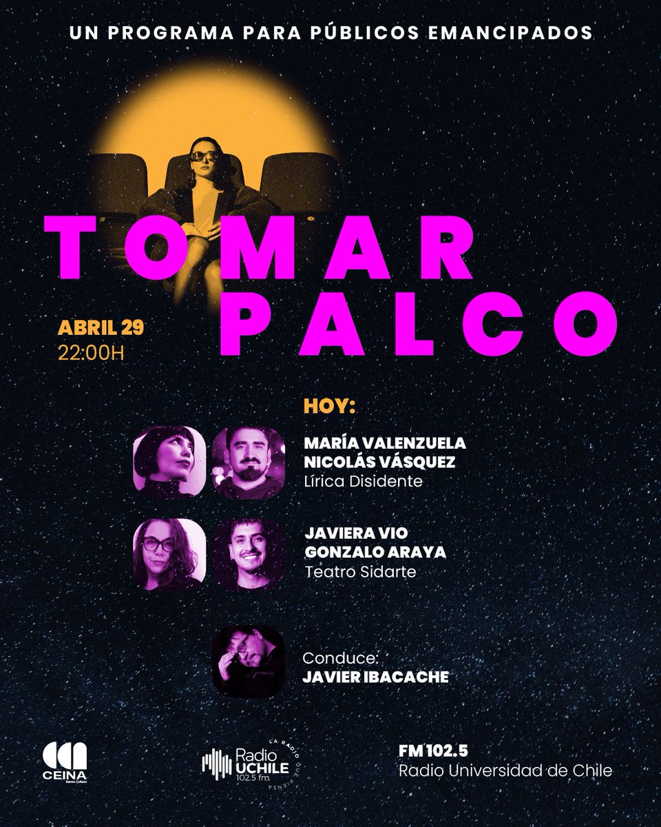 Esta noche en Tomar Palco 📻 
A partir de las 22h a través de <a href="/uchileradio/">Diario-Radio UChile</a> 🎙️