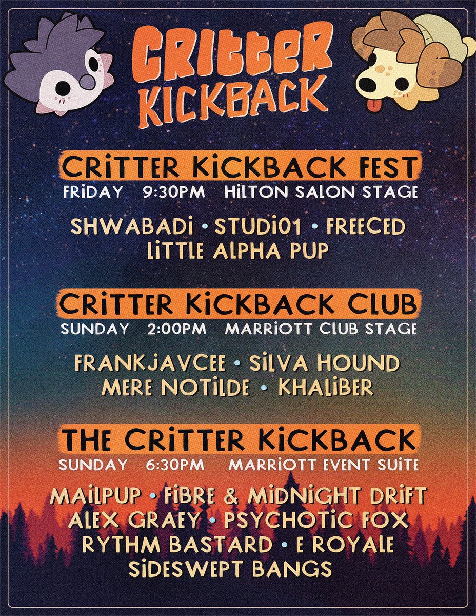 We're excited to be welcoming Critter Kickback to #FWA2025!!!

They'll be hosting events across three different venues/stages with 16 different artists throughout the weekend!
