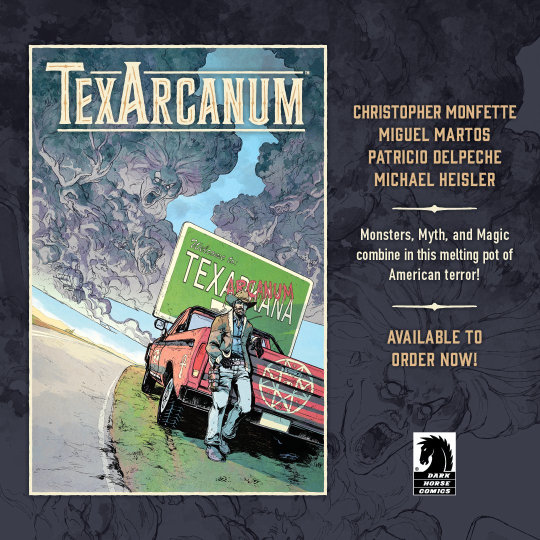 Dark Horse Comics (@darkhorsecomics) on Twitter photo ICYMI: TexArcanum, a new four-issue horror miniseries that mashes unfamiliar mythologies and American identities into one new story is set to kick off this July with issue #1. Available to pre-order now: bit.ly/3QXFDn5
By <a href="/cwmonfette/">Christopher Monfette</a>, Miguel Martos, Patricio Delpeche ICYMI: TexArcanum, a new four-issue horror miniseries that mashes unfamiliar mythologies and American identities into one new story is set to kick off this July with issue #1. Available to pre-order now: bit.ly/3QXFDn5
By <a href="/cwmonfette/">Christopher Monfette</a>, Miguel Martos, Patricio Delpeche