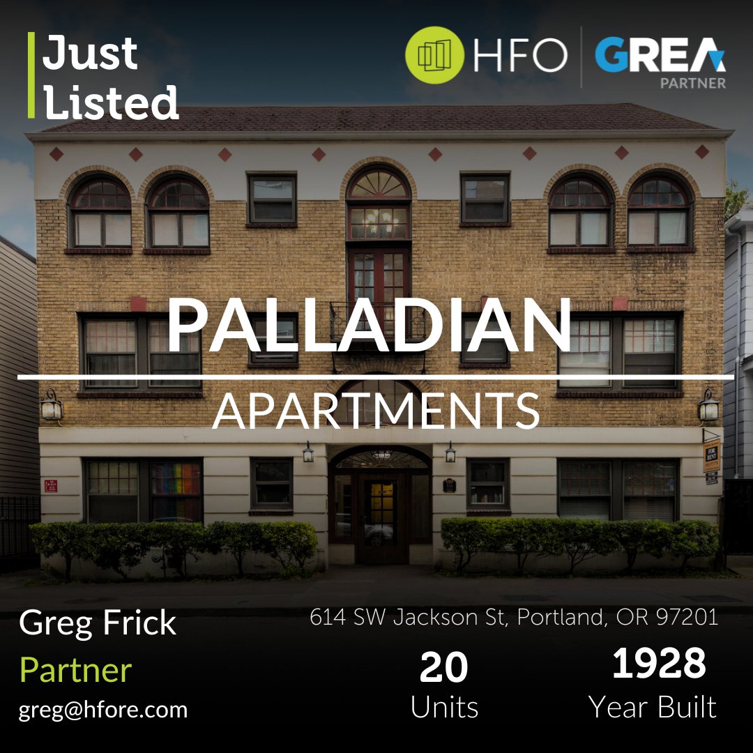 HFO presents Palladian Apartments, a beautifully maintained 20-unit community adjacent to Portland State University. 

Get a closer look the unique historic character: hubs.ly/Q03kkGBV0

See more or reach out: hubs.ly/Q03kkJ930

#Multifamily #CRE #PDX #NewListing
