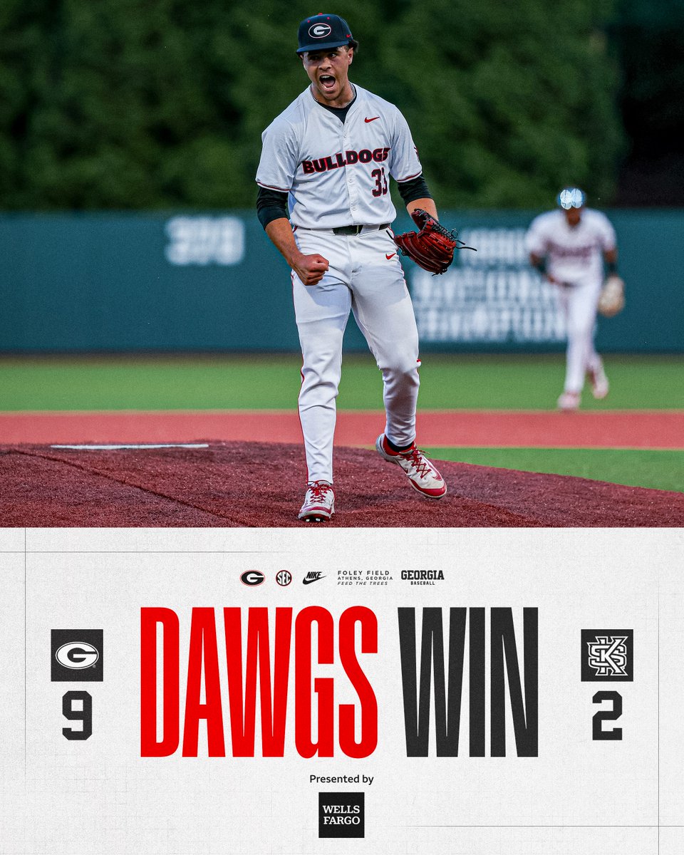 Georgia Baseball (@baseballuga) on Twitter photo This is our house.
Georgia tops Kennesaw State in the final midweek of the season.
The Dawgs will travel to Columbia, Missouri this weekend to face the Tigers. First pitch of the series is set for Friday at 7 p.m. ET.
#GoDawgs | <a href="/WellsFargo/">Wells Fargo</a> This is our house.
Georgia tops Kennesaw State in the final midweek of the season.
The Dawgs will travel to Columbia, Missouri this weekend to face the Tigers. First pitch of the series is set for Friday at 7 p.m. ET.
#GoDawgs | <a href="/WellsFargo/">Wells Fargo</a>