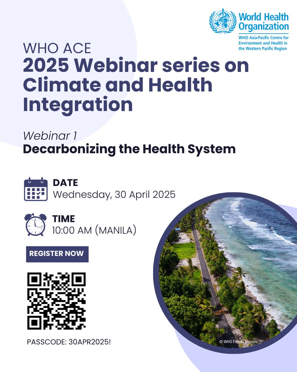Dr Sandro Demaio (@sandrodemaio) on Twitter photo 🌏 How can we cut emissions and boost health outcomes?
Join <a href="/WHO/">World Health Organization (WHO)</a> today for a webinar on Decarbonizing the Health System – tackling emissions, building resilience, saving lives.
🗓️ 30 April | 10AM Manila
🔗 lnkd.in/gwAMsFue (Passcode: 30APR2025!) 🌏 How can we cut emissions and boost health outcomes?
Join <a href="/WHO/">World Health Organization (WHO)</a> today for a webinar on Decarbonizing the Health System – tackling emissions, building resilience, saving lives.
🗓️ 30 April | 10AM Manila
🔗 lnkd.in/gwAMsFue (Passcode: 30APR2025!)