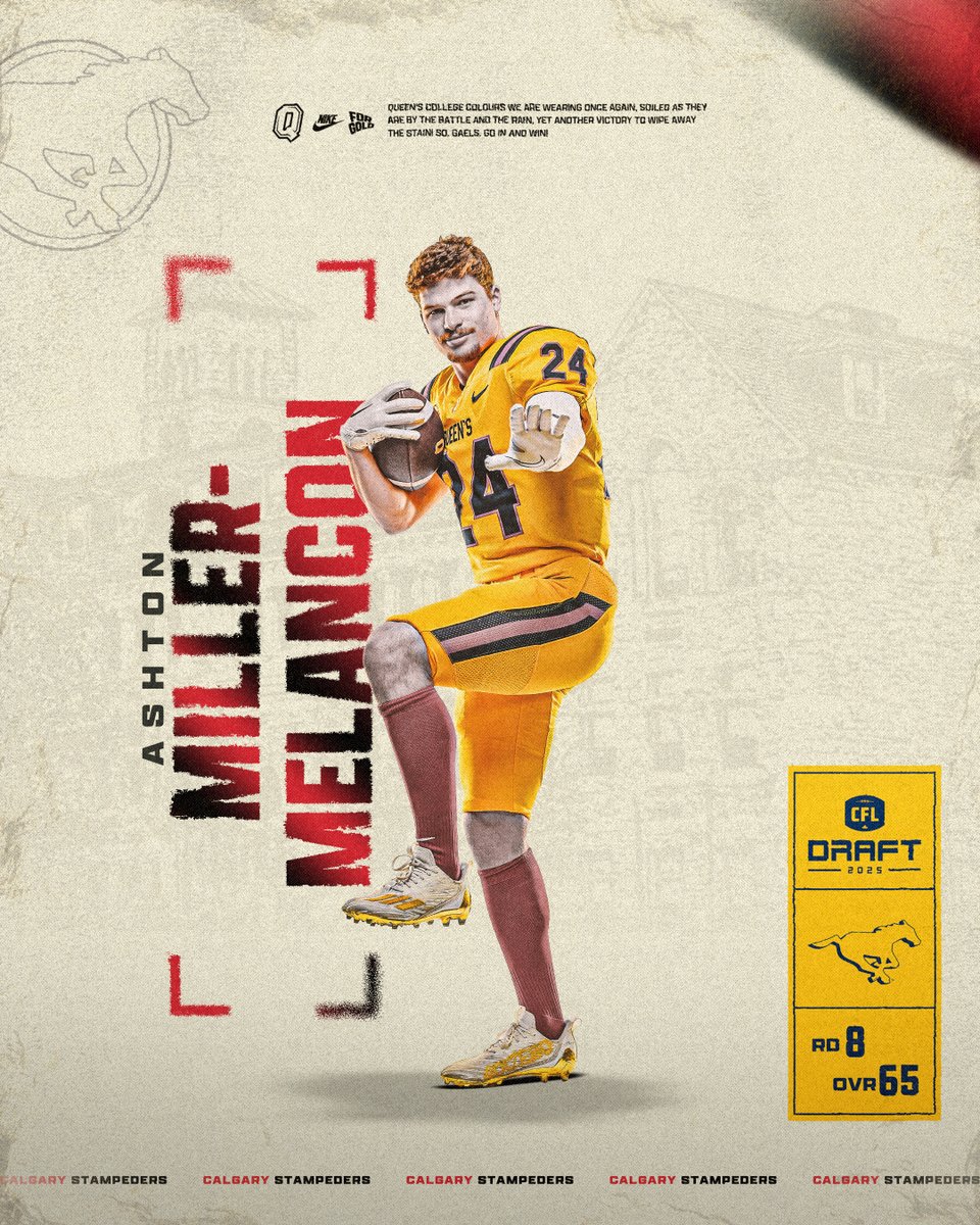 THE MINISTER OF DEFENCE HEADS TO CALGARY 🐎 

Ashton Miller-Melancon has been selected by the Calgary Stampeders with the 65th pick of the 2025 #CFLDraft!

#ForGold | #ChaGheill