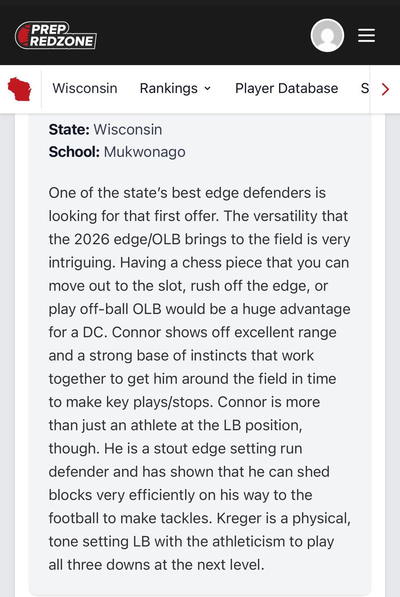 Connor Kreger (@connorkreger_26) on Twitter photo HUGE thanks to <a href="/MJ_NFLDraft/">Mark Johnson</a> and <a href="/PrepRedzoneWI/">Prep Redzone Wisconsin</a> for the write up! I would be beyond grateful for any opportunities presented to me. DM’s are open please reach out!!! HUGE thanks to <a href="/MJ_NFLDraft/">Mark Johnson</a> and <a href="/PrepRedzoneWI/">Prep Redzone Wisconsin</a> for the write up! I would be beyond grateful for any opportunities presented to me. DM’s are open please reach out!!!