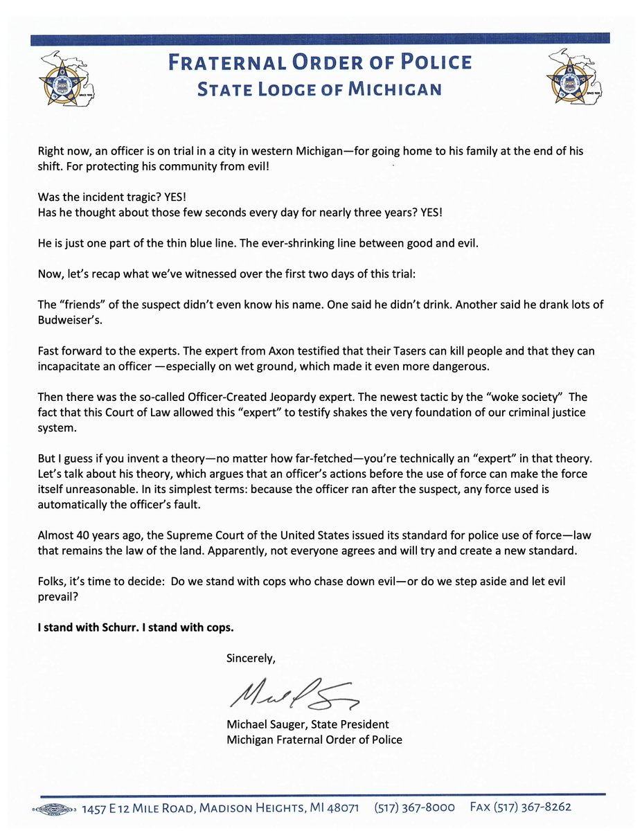 mikesauger30's tweet photo. Do we stand with the officers who run toward danger—or do we step aside and let evil prevail?
I stand with Schurr. I stand with cops.
#iStandWithCops #standwithschurr #backtheblue #thinblueline #LawEnforcementSupport #michiganfop #SupportOurPolice #FOPSTRONG https://t.co/auFNp9PD0M