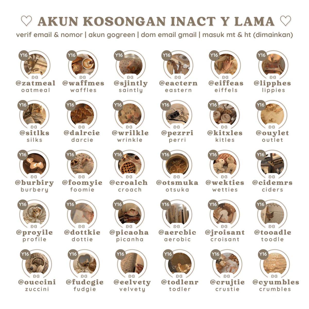 wts ㅡ akun kosongan inact y lama

𖥻  verif all (no luar)
𖥻  @ mulchar
𖥻  email dom gmail
𖥻  masuk mt ; ht dimainkan

💸 9K/each 

#zonauang
