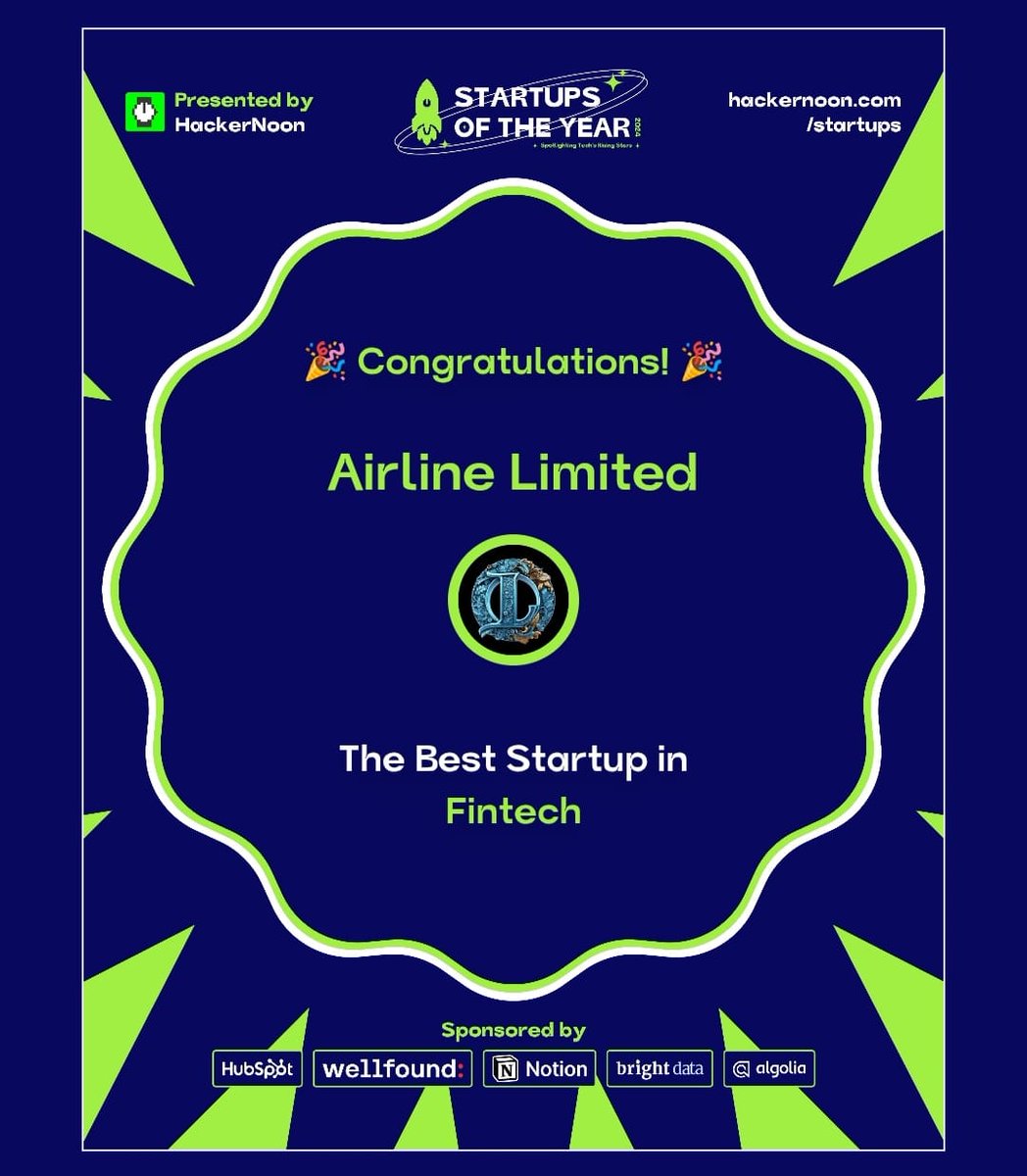 Congratulations 🎉 for Alineline Ltd.
✓ We are the WINNER in Fintech
❤️ hackernoon.com/startups/winne…
✓ Airline is a  sub  Leonado  🙏
✓HackerNoon’s Startups of The Year 
 2024 over 150,000 entities across 4200+ cities, 6 continents,  100+ industries participated