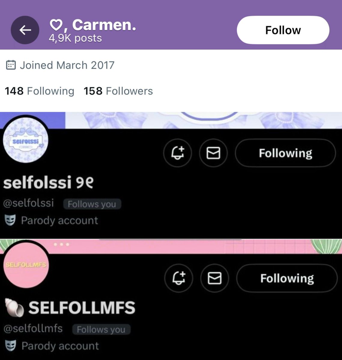 WTS ㅡ AKUN SELFOLL CARMEN H2H

ㅡ verif all
ㅡ masuk mt ht deras
ㅡ akun go green
ㅡ di fb 2 base selfoll
ㅡ ada upchar manual &amp; pinned rapih
ㅡ strictly selective buyer 

💌 45k

#zonauang