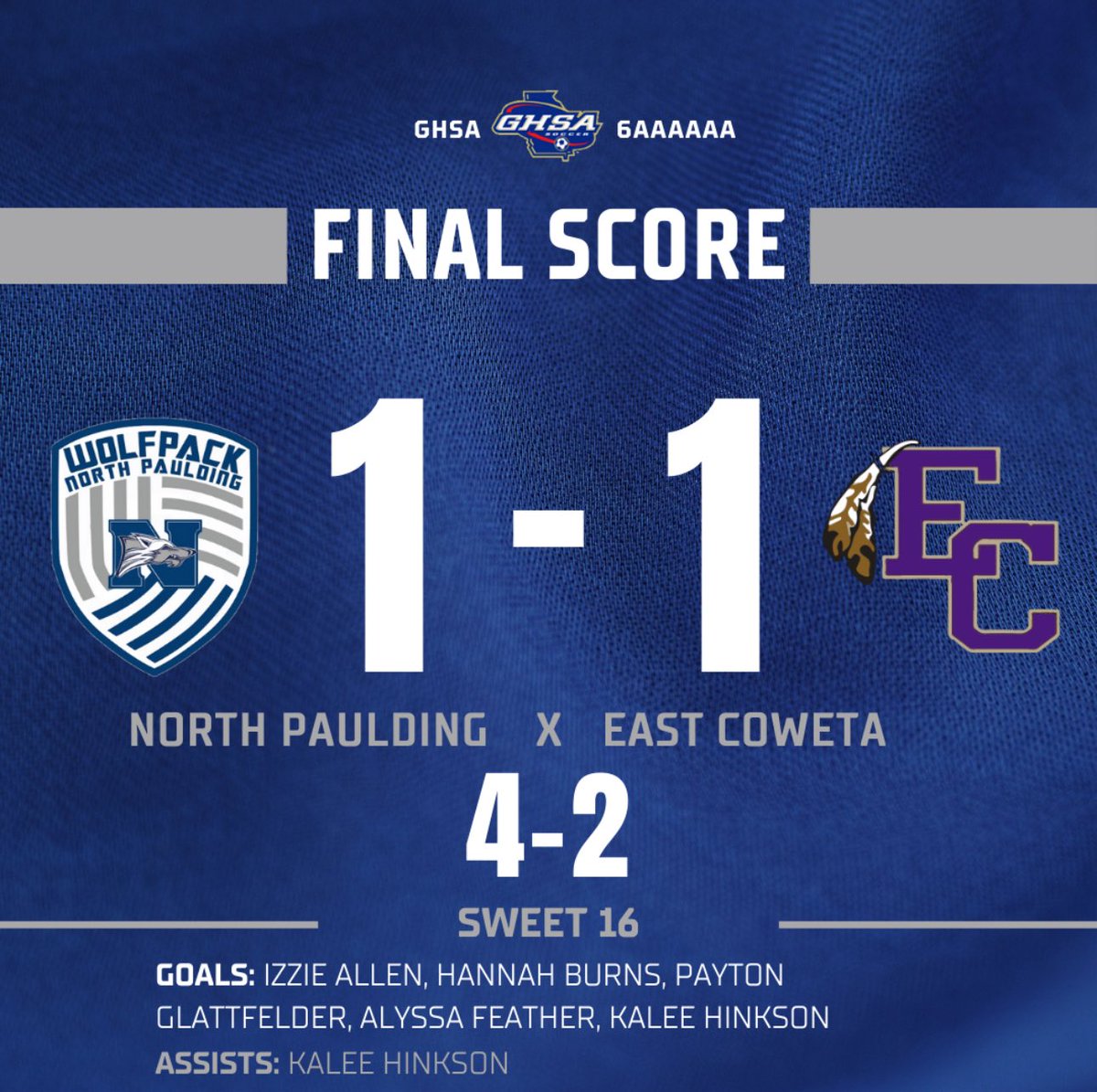 The #LadyWolfpack is Elite after tonight’s road win to advance to the Elite 8 of the GHSA Playoffs! 🐺⚽️ #TrainCompeteWin